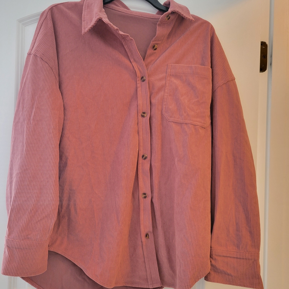 NWOT Pink Corduroy Button-Up Shacket